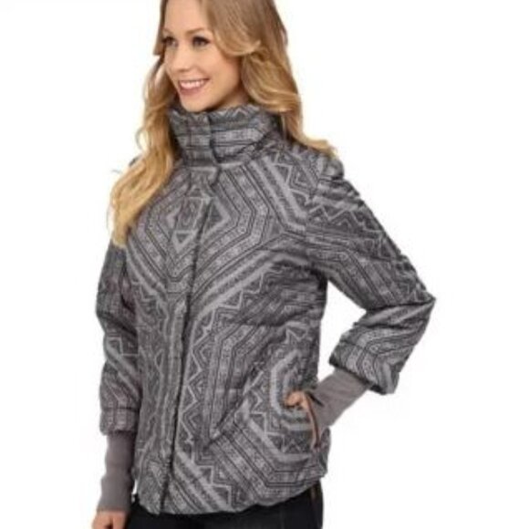 PRANA Loft EUC Size M Womens Lily Puffer Jacket Gull Flurry Gray Boho Knit Cuff - Picture 1 of 15